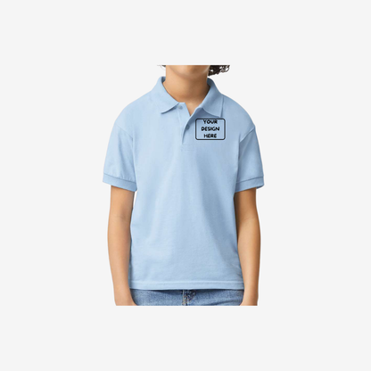 Gildan youth DryBlend jersey polo light blue breathable kids school polo shirt