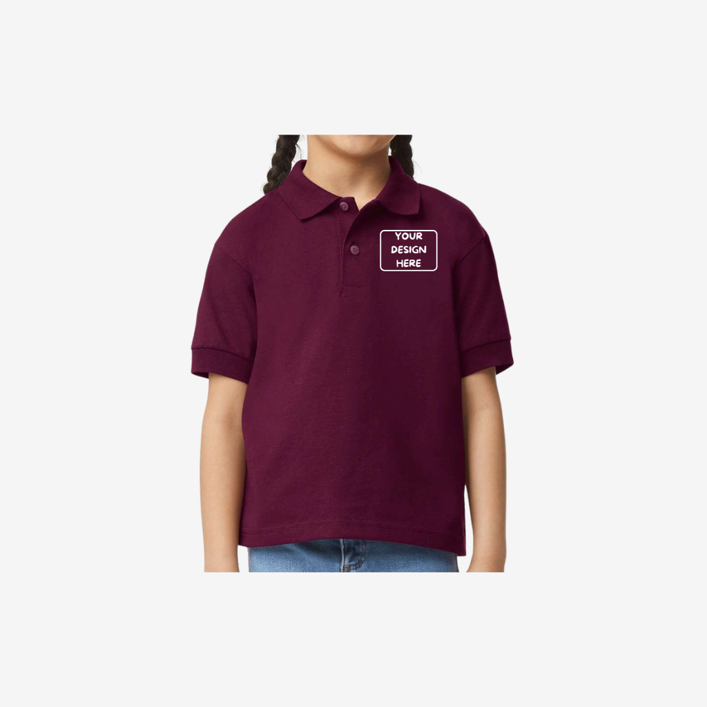 Gildan youth DryBlend jersey polo maroon embroidered school uniform polo shirt