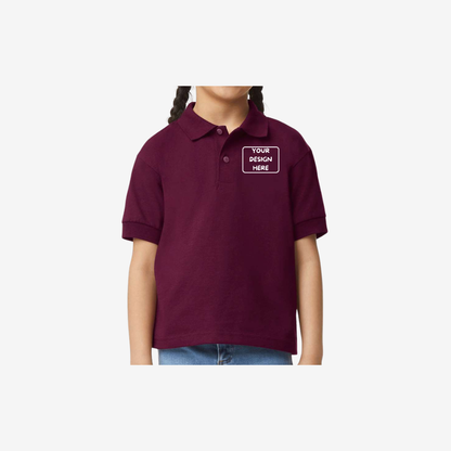 Gildan youth DryBlend jersey polo maroon embroidered school uniform polo shirt