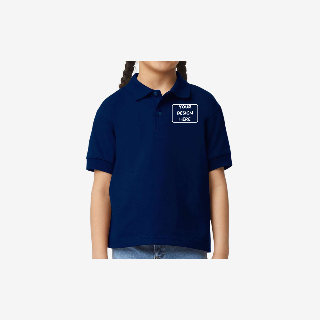 Gildan youth DryBlend jersey polo navy blue custom school uniform kids polo