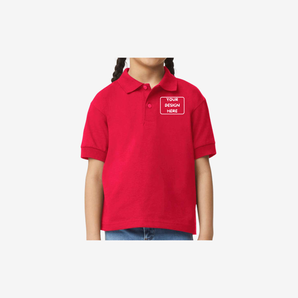 Gildan youth DryBlend jersey polo red custom logo kids promotional polo shirt