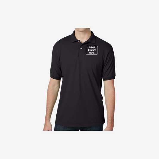 Hanes men’s EcoSmart jersey polo black custom logo business uniform polo