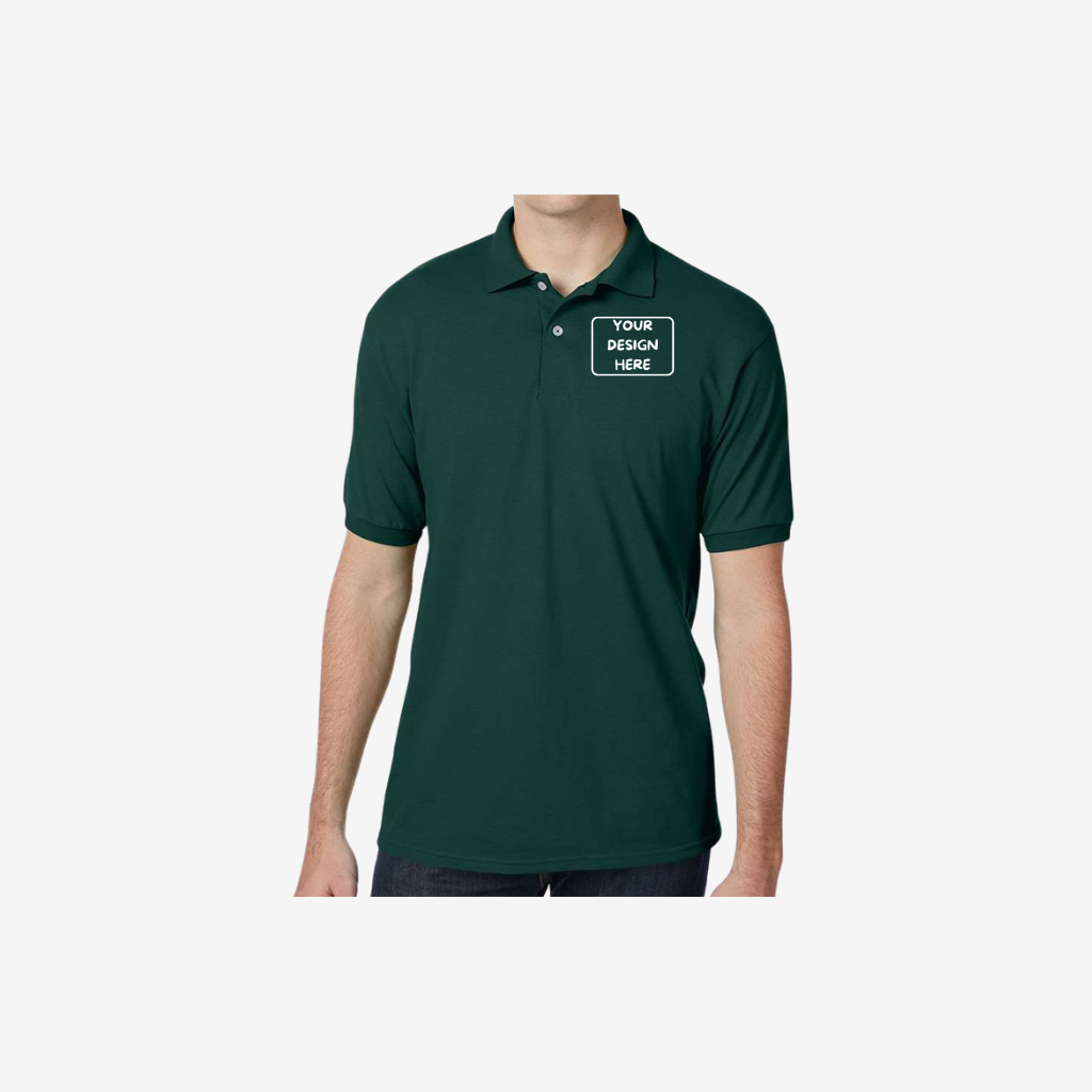Hanes men’s EcoSmart jersey polo deep forest green embroidered work polo