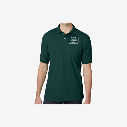 Hanes men’s EcoSmart jersey polo deep forest green embroidered work polo