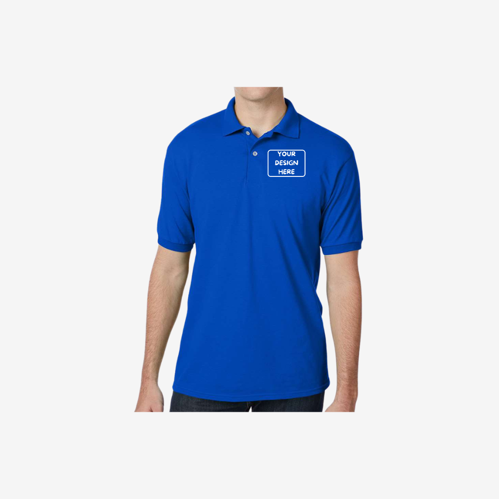 Hanes men’s EcoSmart jersey polo deep royal blue custom embroidered polo