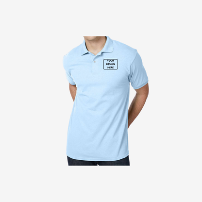 Hanes men’s EcoSmart jersey polo light blue breathable custom polo shirt