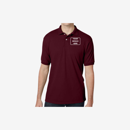Hanes men’s EcoSmart jersey polo maroon embroidered business uniform polo