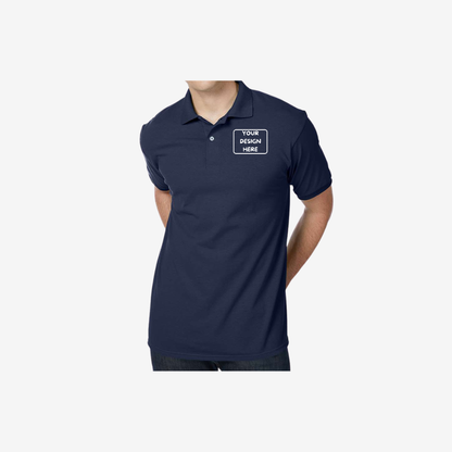 Hanes men’s EcoSmart jersey polo navy blue custom logo work polo shirt