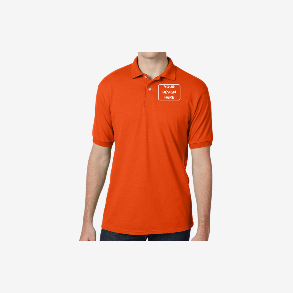 Hanes men’s EcoSmart jersey polo orange custom promotional polo shirt
