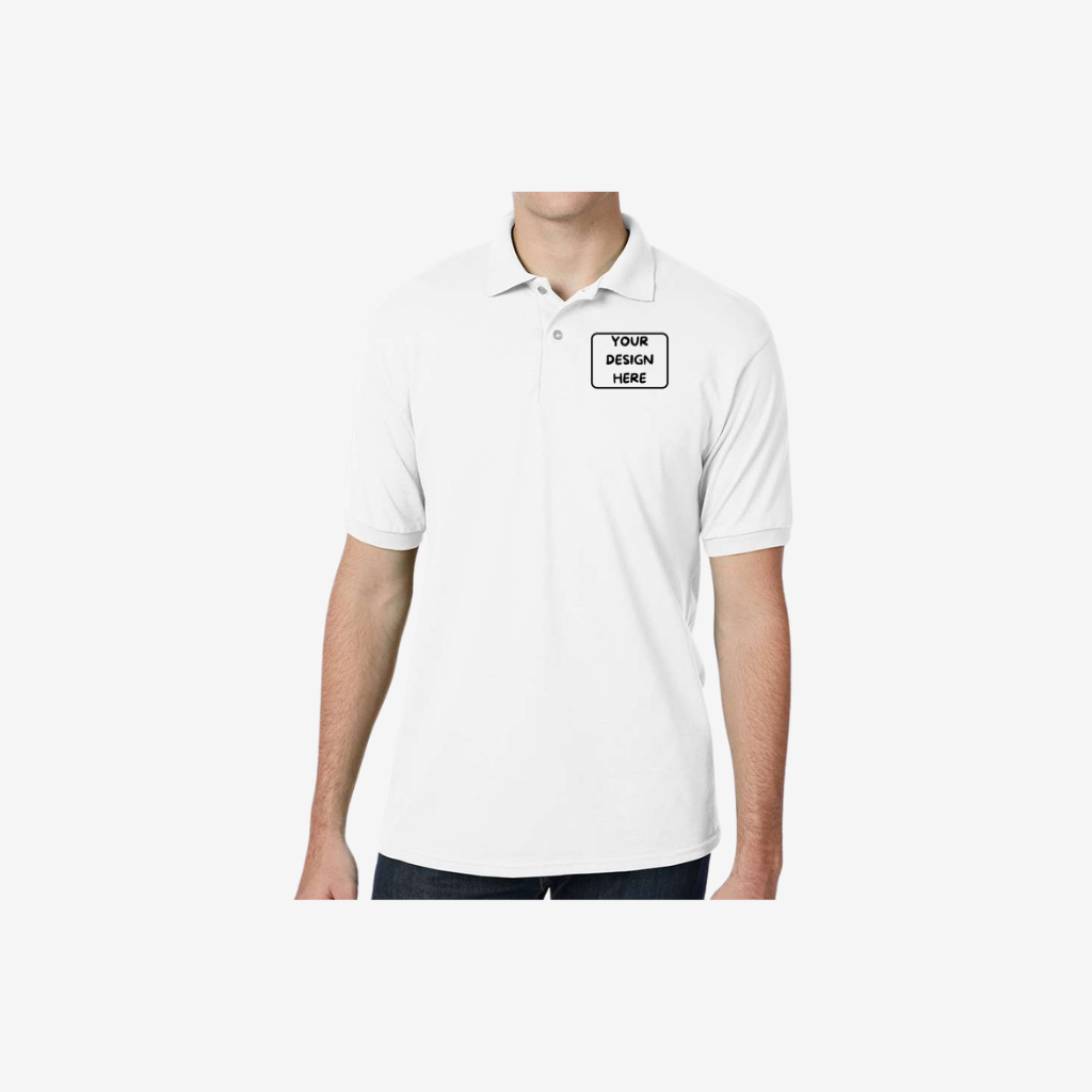 Hanes men’s EcoSmart jersey polo white custom embroidered uniform polo shirt