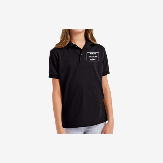 Hanes youth EcoSmart jersey polo black custom embroidered kids uniform polo