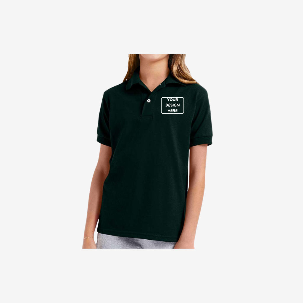 Hanes youth EcoSmart jersey polo deep forest green school uniform polo shirt