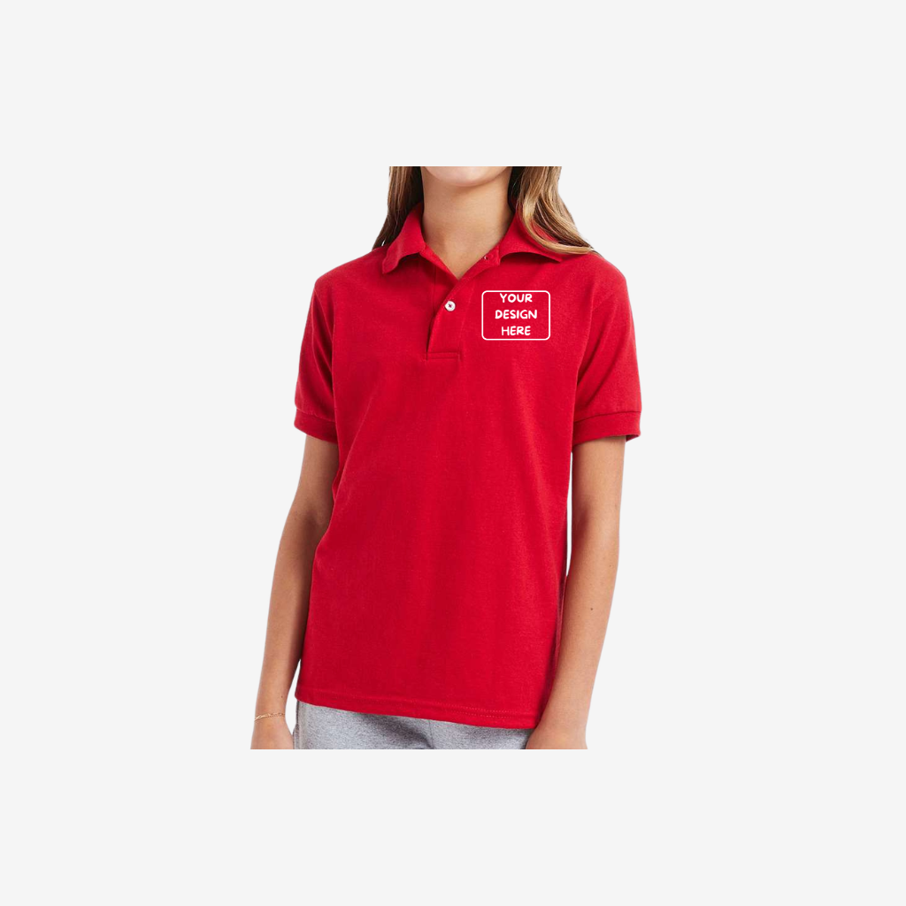 Hanes youth EcoSmart jersey polo deep red custom kids polo for school uniform