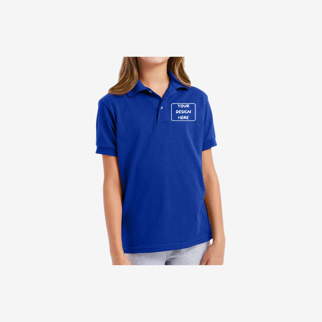 Hanes youth EcoSmart jersey polo deep royal blue custom logo youth polo shirt