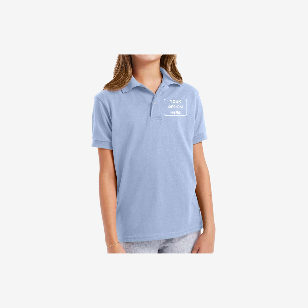 Hanes youth EcoSmart jersey polo light blue breathable kids school polo shirt