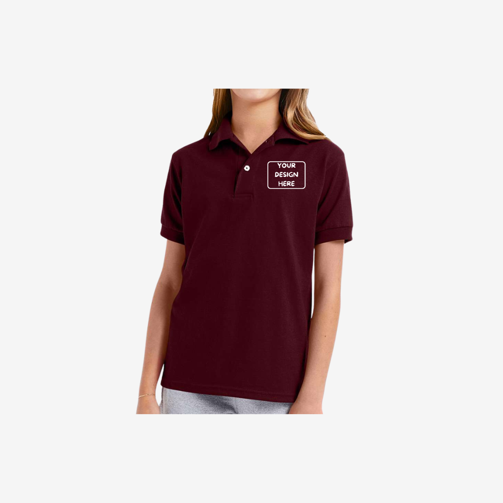 Hanes youth EcoSmart jersey polo maroon embroidered youth uniform polo shirt