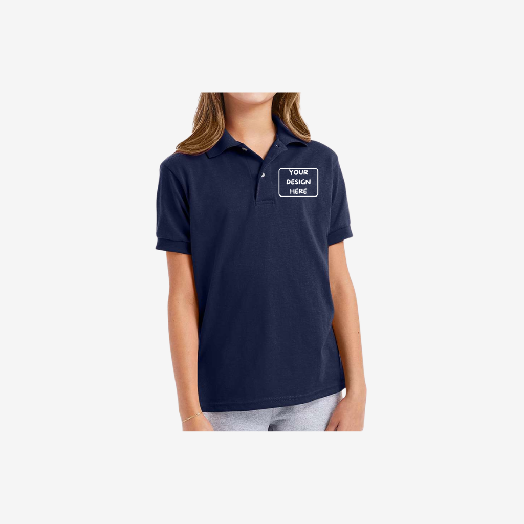 Hanes youth EcoSmart jersey polo navy blue custom school uniform kids polo