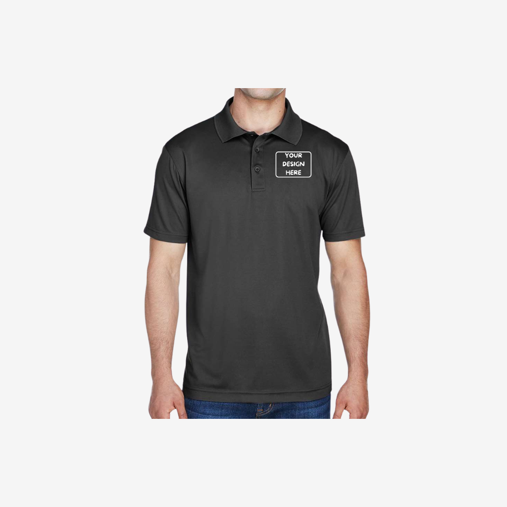 Harriton men’s polyester jersey polo black custom logo performance polo shirt