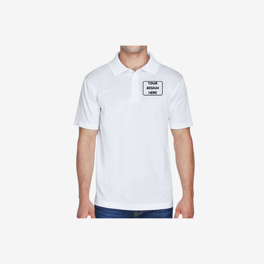 Harriton men’s polyester jersey polo white custom embroidered performance uniform shirt
