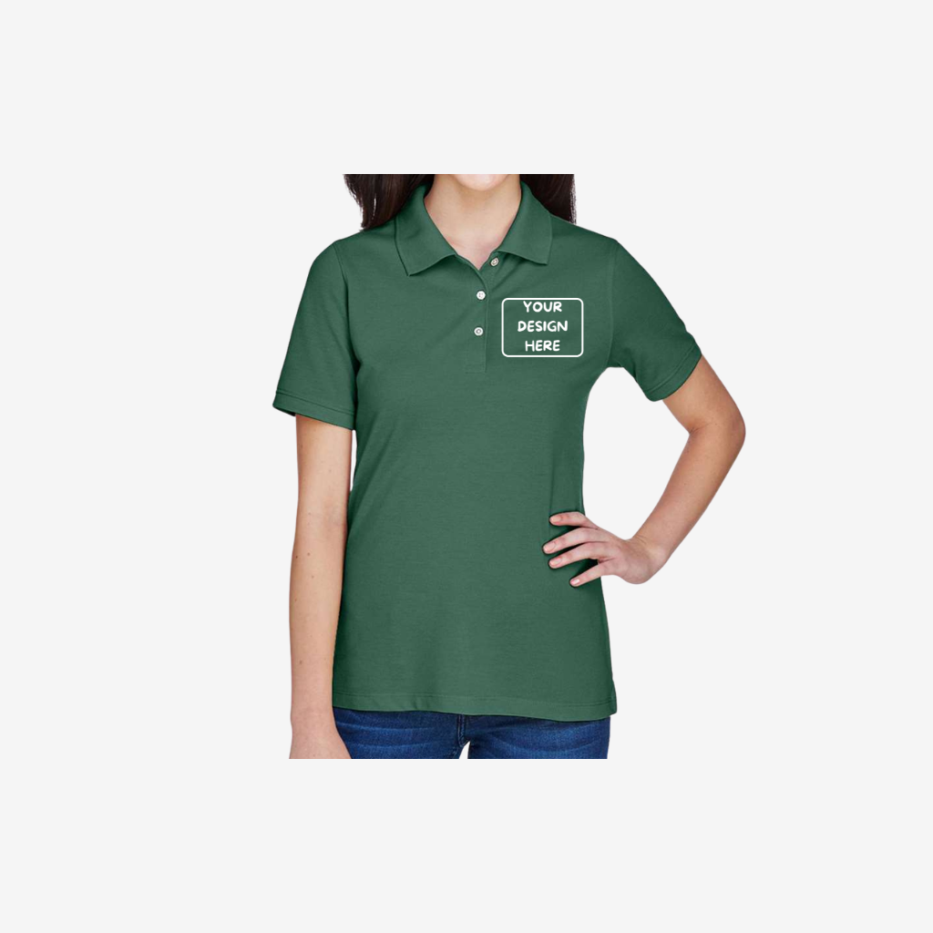 Harriton women’s easy blend polo hunter green embroidered polo shirt