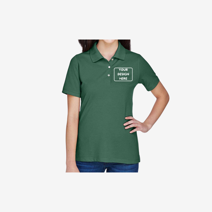 Harriton women’s easy blend polo hunter green embroidered polo shirt
