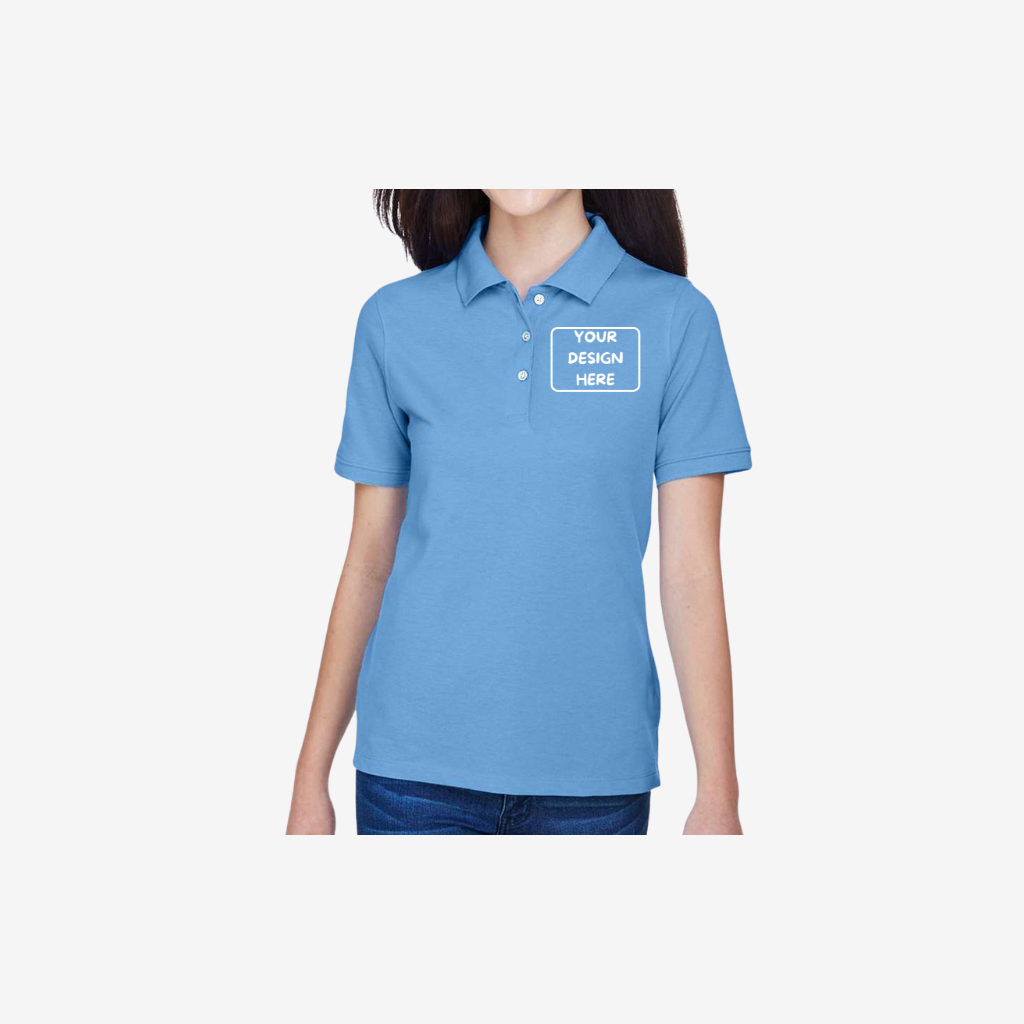 Harriton women’s easy blend polo light college blue custom uniform shirt