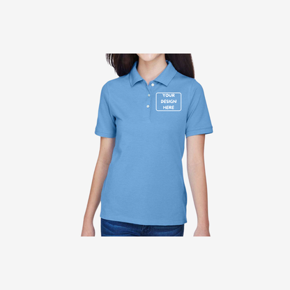 Harriton women’s easy blend polo light college blue custom uniform shirt