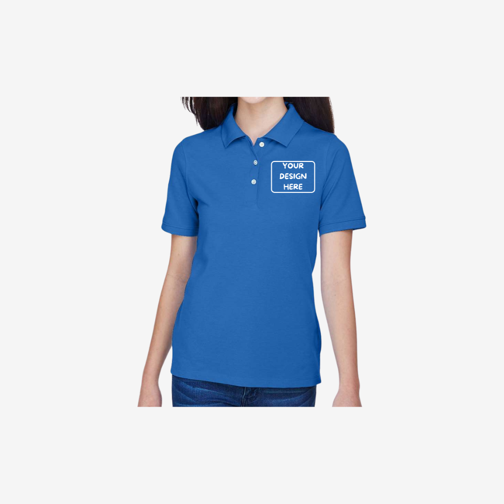 Harriton women’s easy blend polo true royal blue custom logo polo
