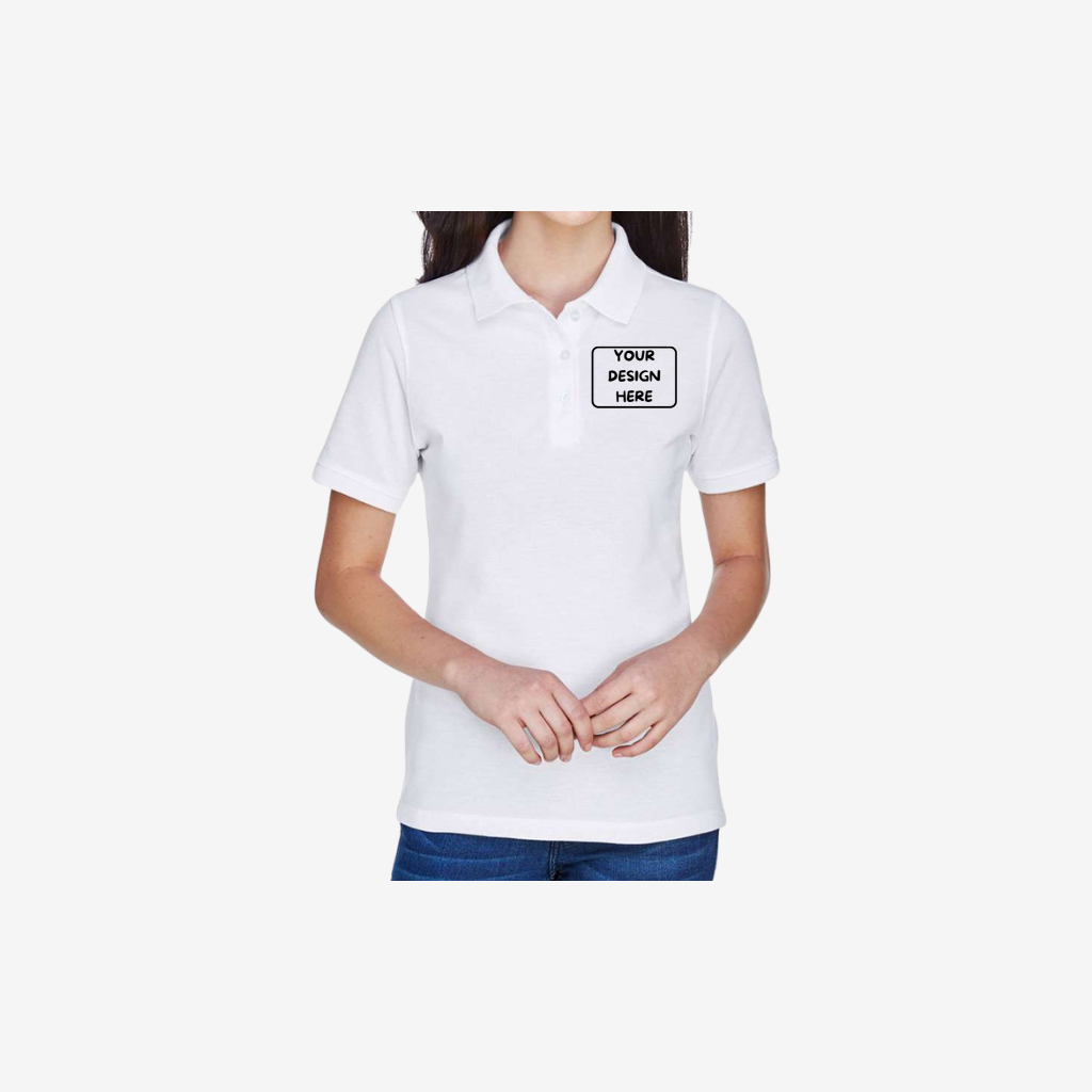 Harriton women’s easy blend polo white custom embroidery uniform shirt