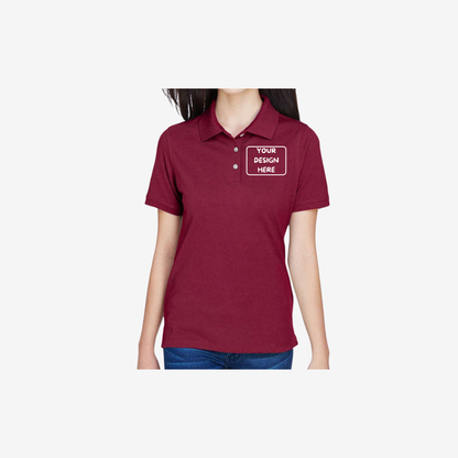 Harriton women’s easy blend polo wine burgundy embroidered polo shirt