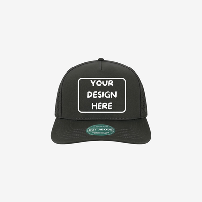 Black LEGACY CUT The Cut Above structured five-panel cap with a slightly curved bill and laser-cut ventilation panels
