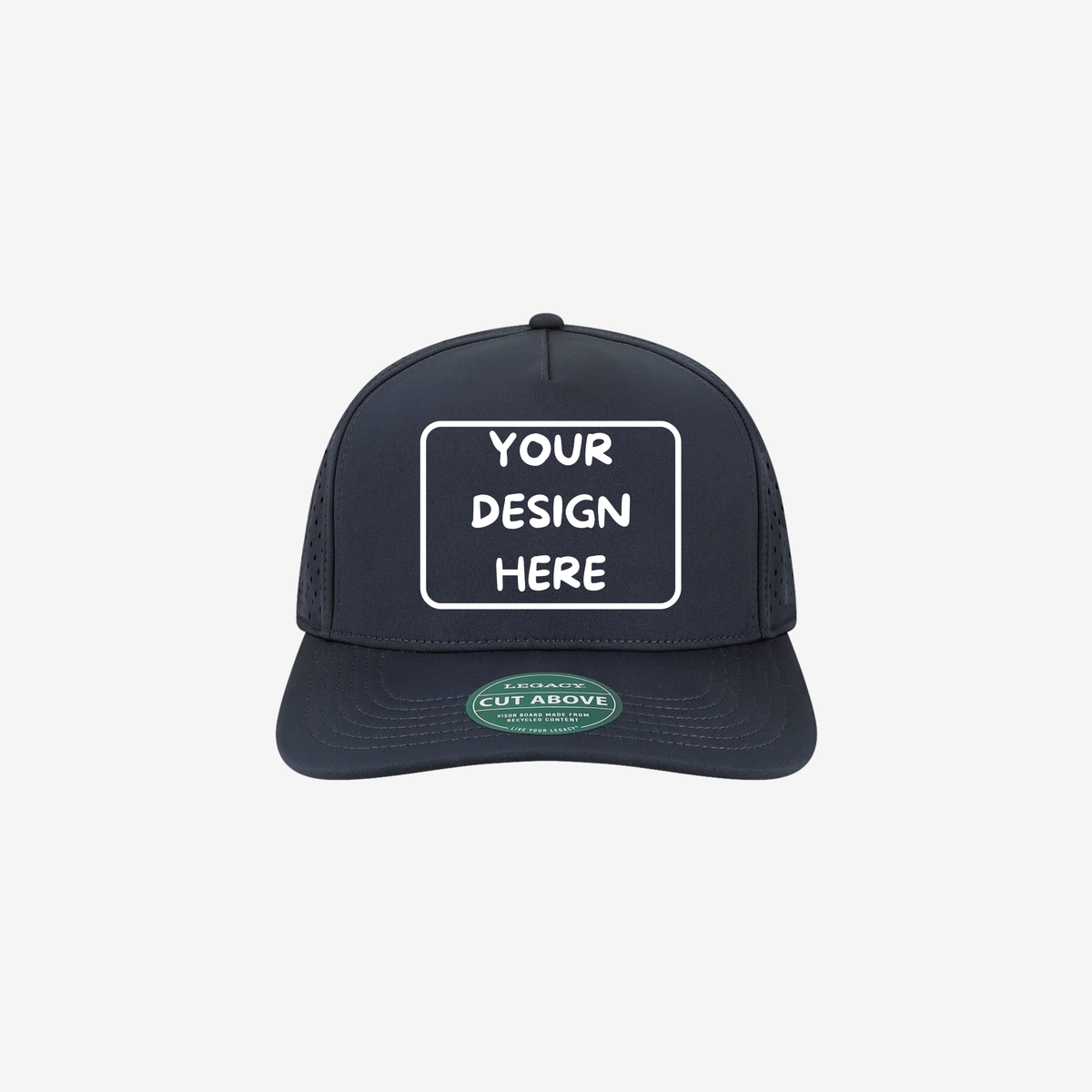 Navy LEGACY CUT The Cut Above structured five-panel cap with a slightly curved bill and laser-cut ventilation panels