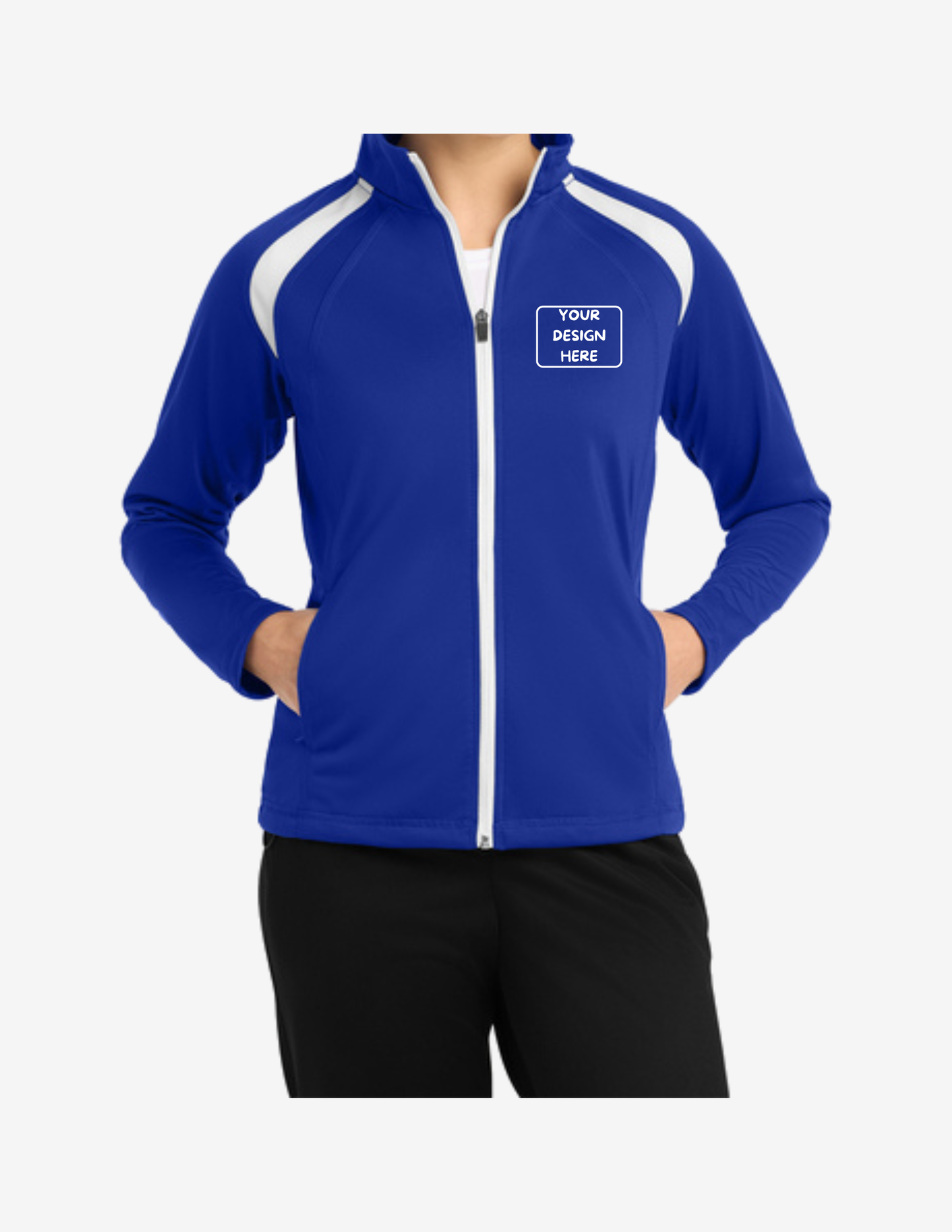 sport tek lst90 womens tricot track jacket true royal white custom team jacket embroidery and printing