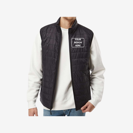Men's Puffer Vest black front view custom embroidered corporate vest