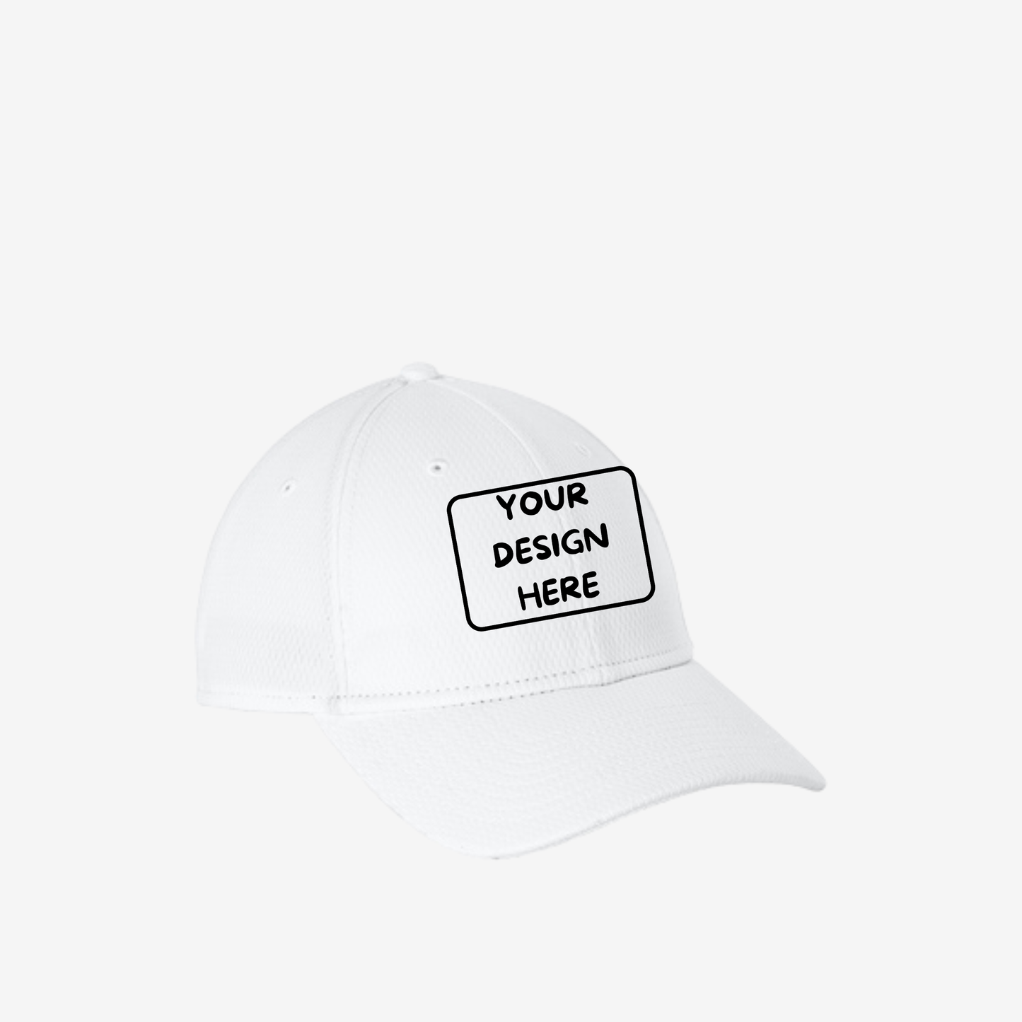 Right side view of White New Era NE209 performance cap with vertical mesh panel