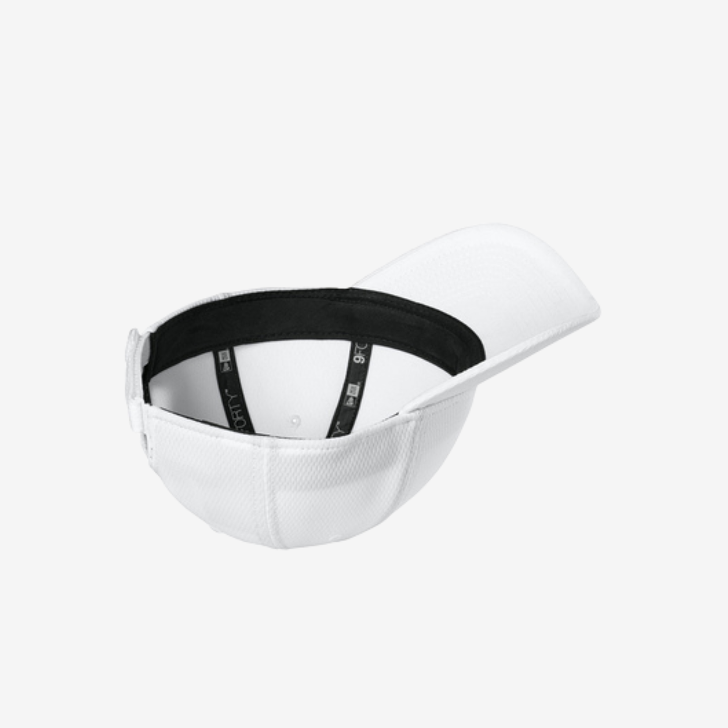 Top view of White New Era NE209 structured six-panel performance cap