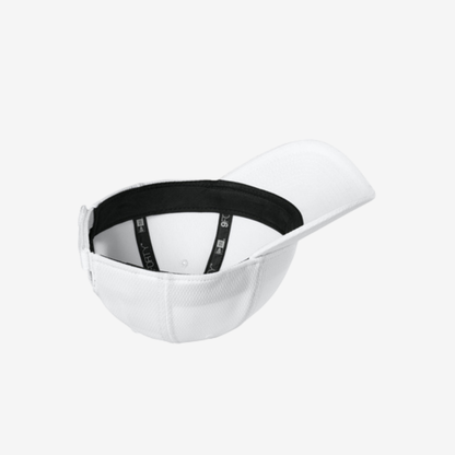 Top view of White New Era NE209 structured six-panel performance cap