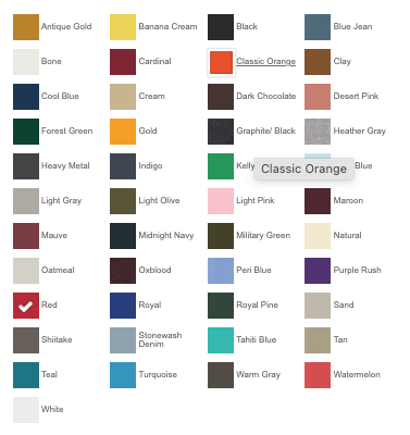 Next Level Apparel Adult Cotton Tee color chart – available colors for bulk custom printed t-shirts