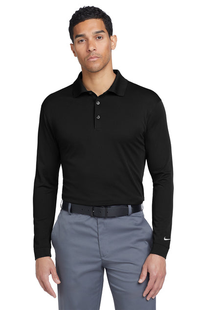 Nike Long Sleeve Dri-FIT Stretch Tech Polo in Black, custom printing or embroidery
