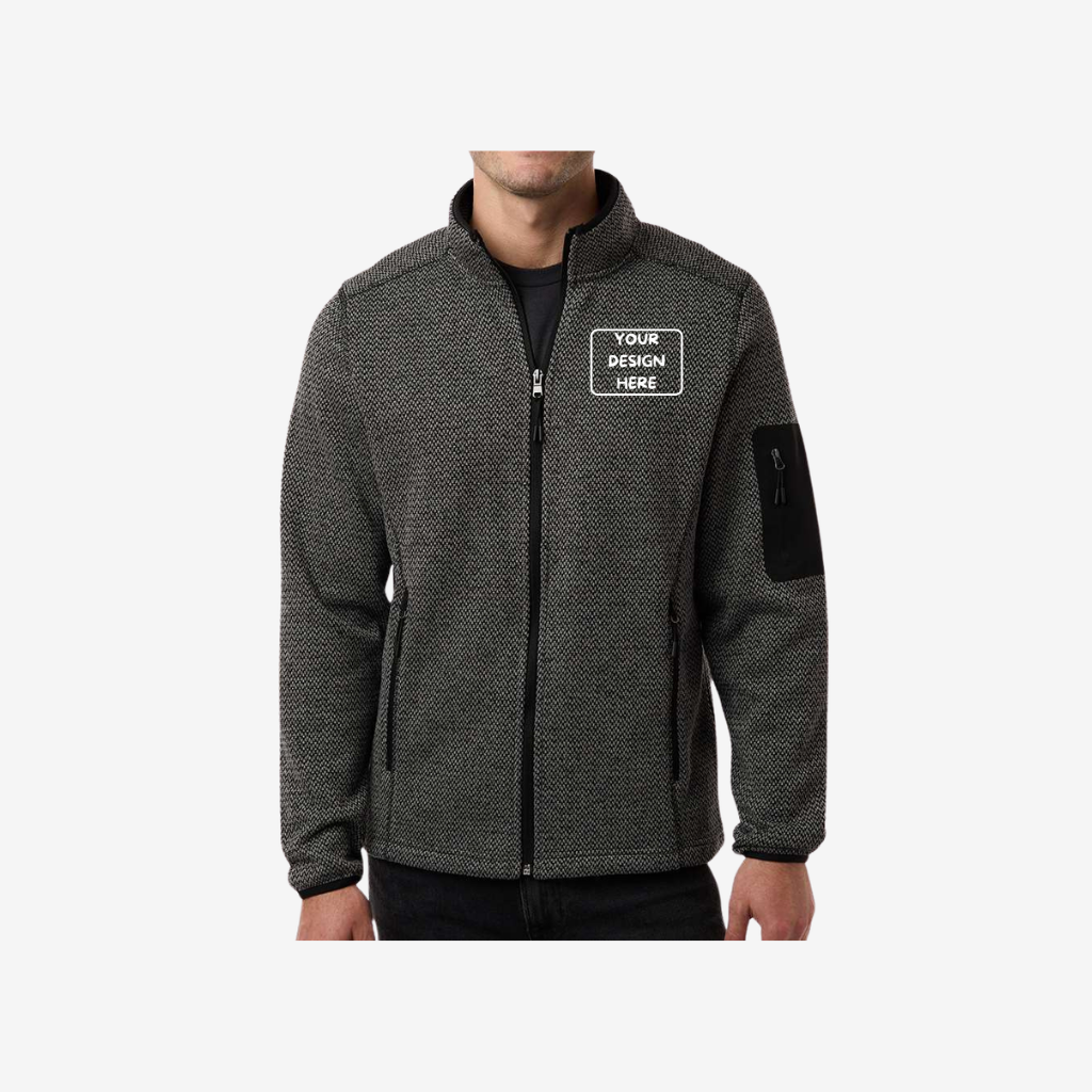 north end mens jasper full zip fleece jacket black grey front view custom embroidery and printing