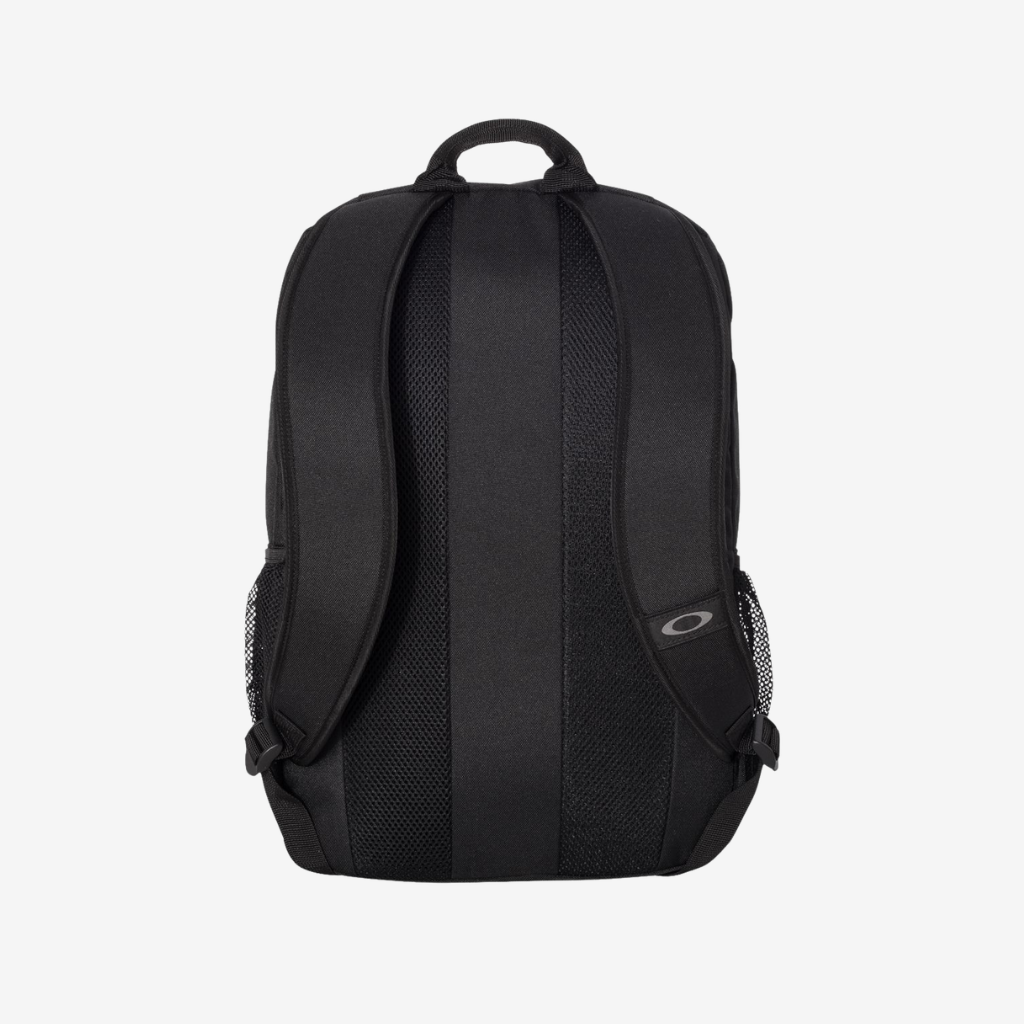 Back view of Oakley 22L Enduro backpack in Blackout color with padded straps and ergonomic design for everyday use