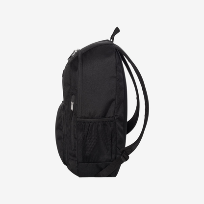 Side view of custom printed Oakley 22L Enduro backpack in Blackout color highlighting slim profile and storage capacity