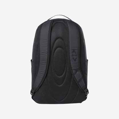 Back view of Oakley 28L Sport Backpack in Blackout color featuring padded straps and breathable back panel