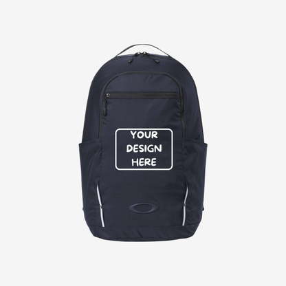 Front view of custom Oakley 28L Sport Backpack in Team Navy color with logo printing and embroidery for corporate branding