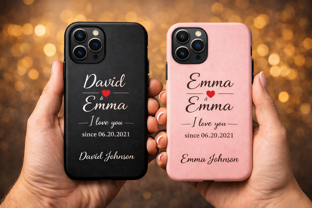 Custom couple phone case with names and date, romantic personalized iPhone case gift for boyfriend girlfriend anniversary