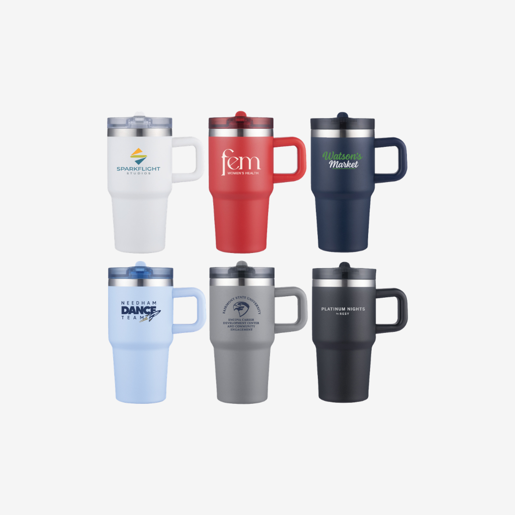 20 oz vacuum insulated tumbler mug with handle custom full color printing and engraving
