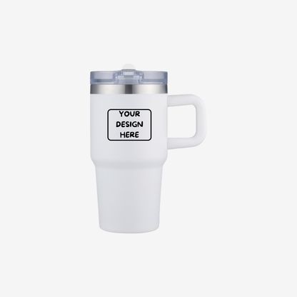 white 20 oz vacuum insulated tumbler mug with handle custom full color printing and engraving