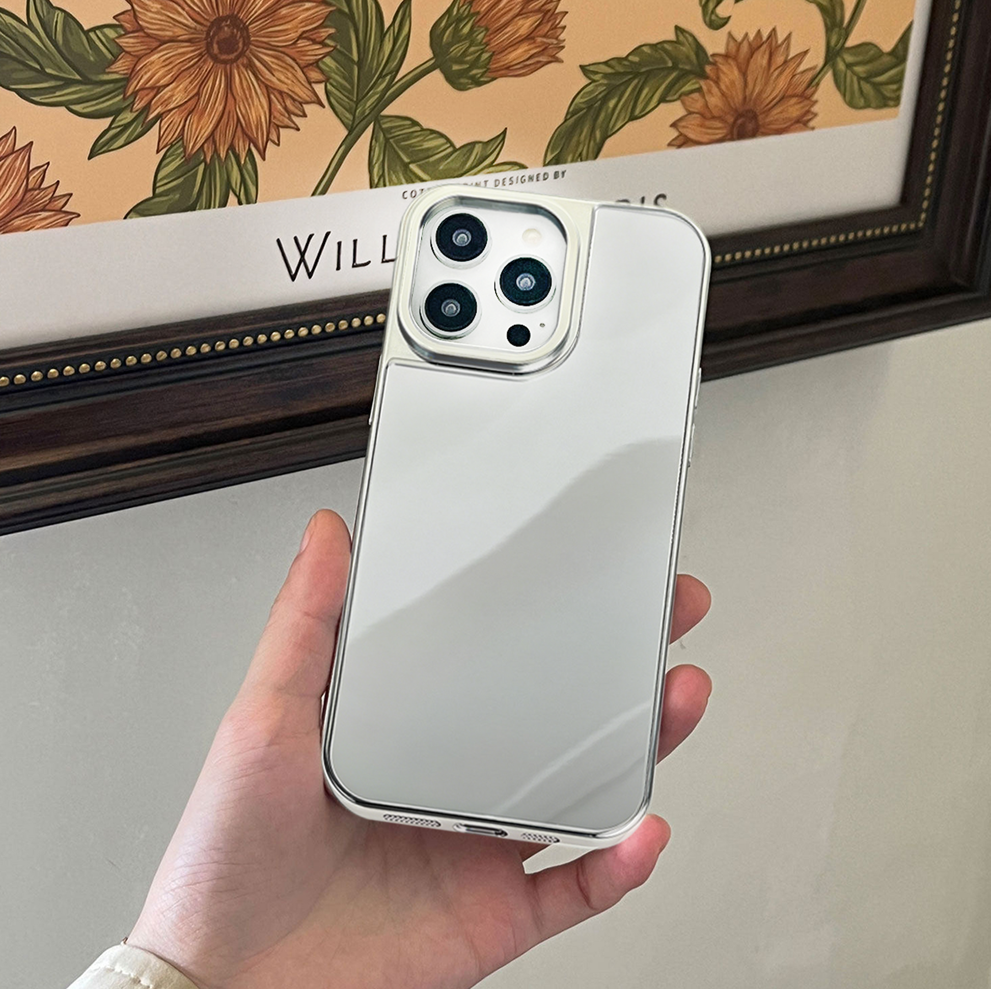 Premium plated mirror phone case original for iPhone, glossy reflective surface with luxury aesthetic design and durable protection