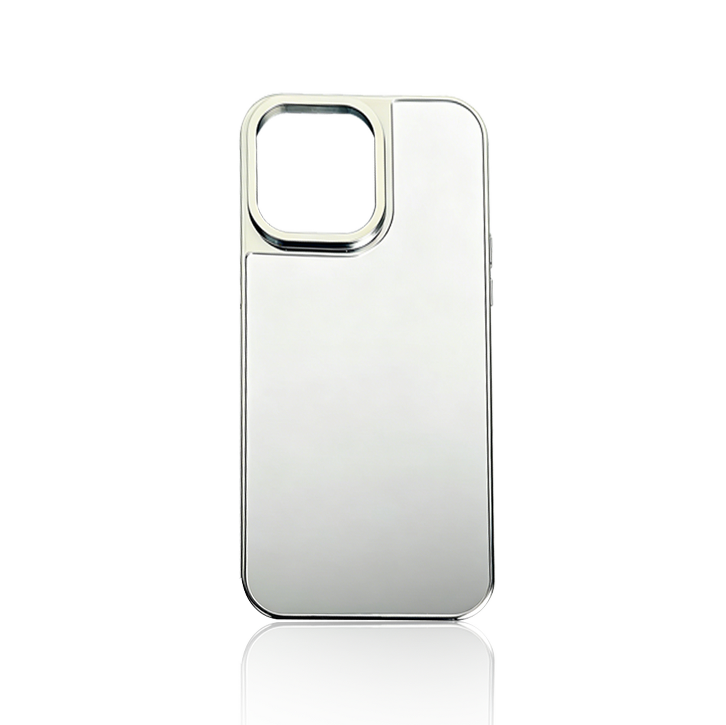 Plated mirror phone case original with reflective glossy surface, front view iPhone case showing premium mirror finish design