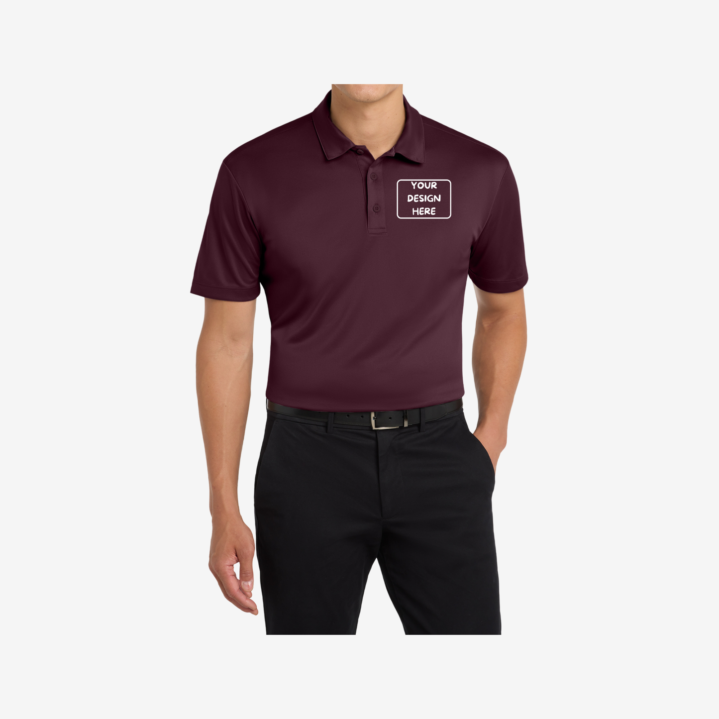 Port Authority Silk Touch Performance Polo K540 maroon front view embroidered business polo